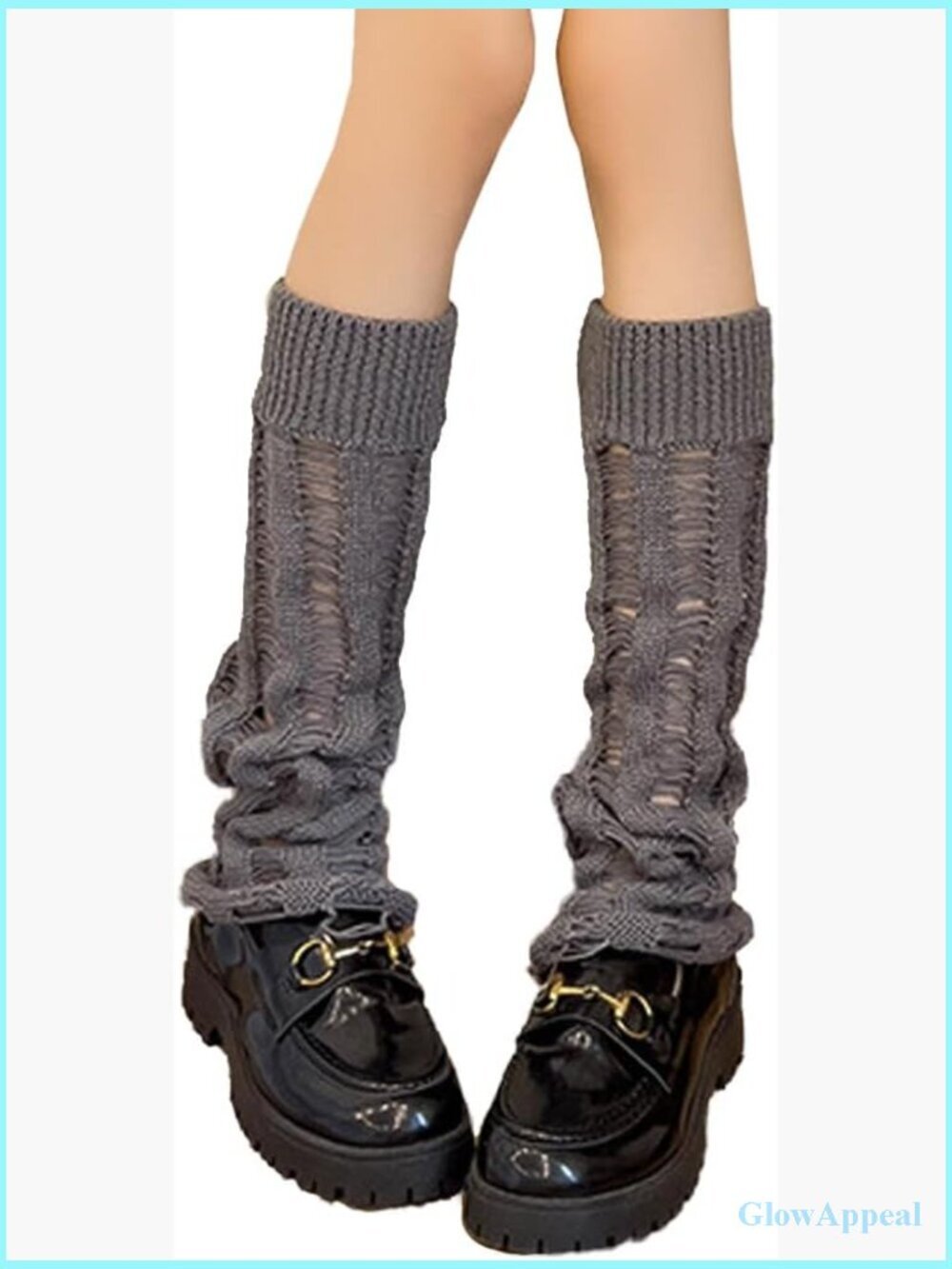 Kawaii Y2K Knit Leg Warmers with Adjustable String for Women